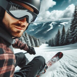 wearing ski sunglasses with a helmet